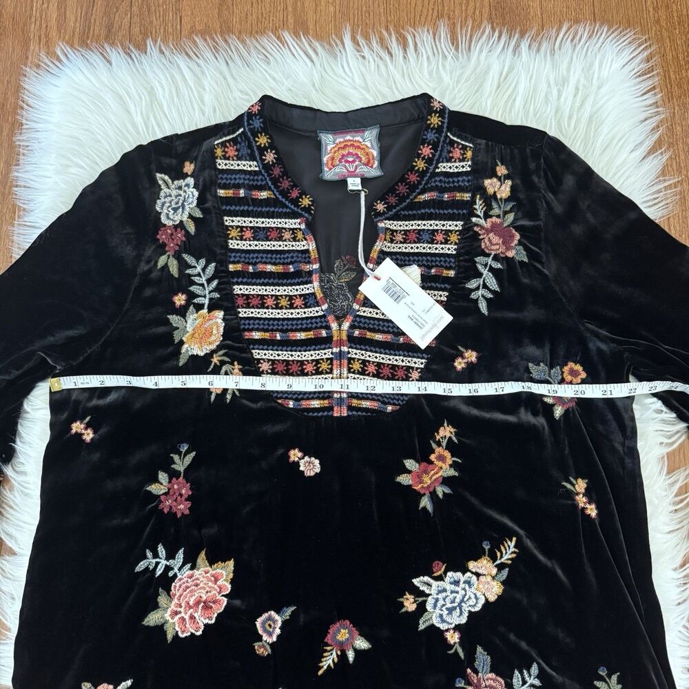 Johnny Was Sisilia Floral Embroidered Velvet Peasant Blouse Large Silk Boho NWT - Picture 10 of 12